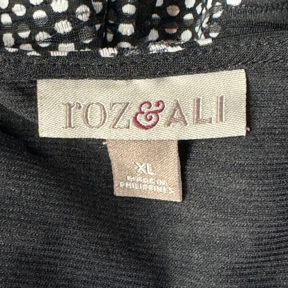 Roz & Ali X-Large Top Geometric Stretch Dolman Sleeves Lined Hi-Low Hem Black - Picture 8 of 10